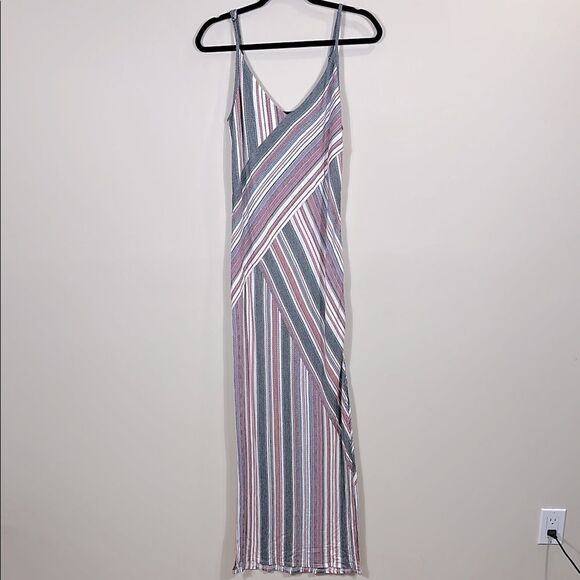 BCBGmaxazria Spaghetti Strap Dayln Stripe Jacquard Maxi Slit Dress Women Medium - Picture 1 of 10